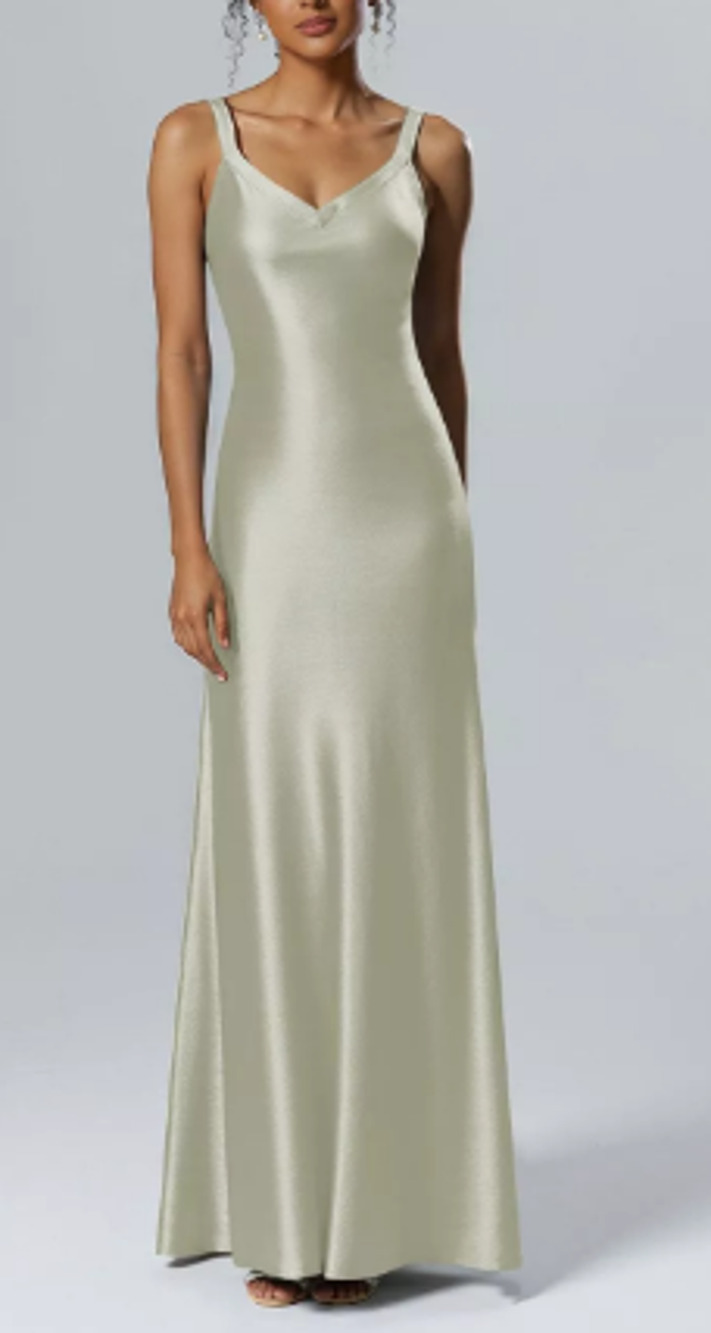 AW BRIDAL 8 M sage green Shreya satin wedding party maxi dress NEW 0B6